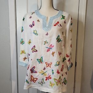 John Mark Embroidered Linen Tunic Top